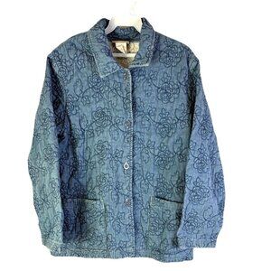 Vintage 90s Cottagecore Quilted Denim Jean Jacket Floral Quilt Coat